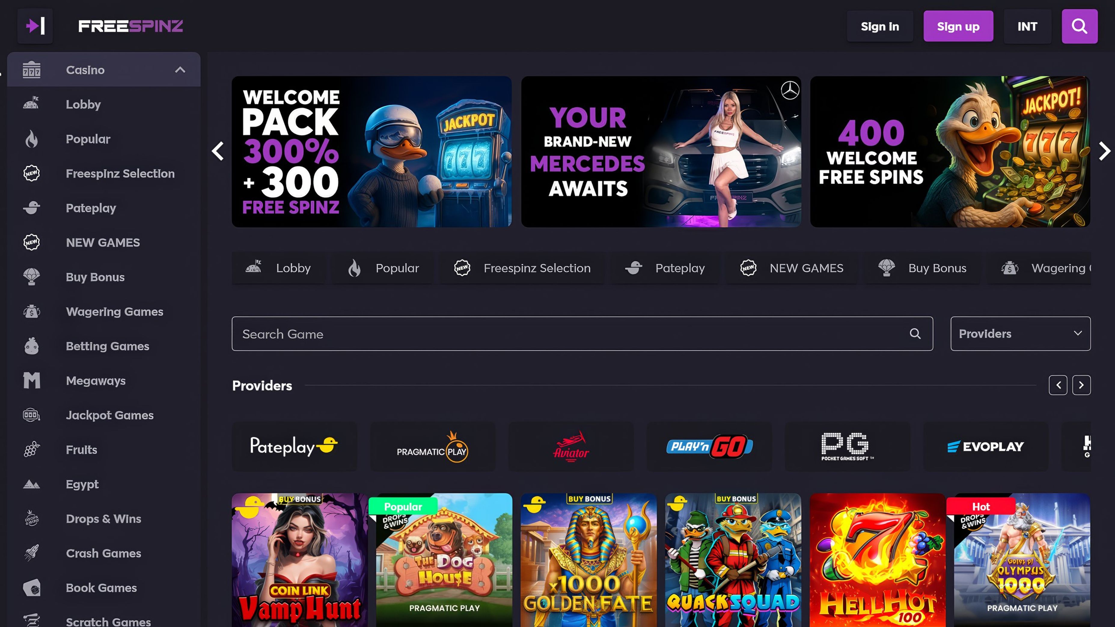 Freespinz Casino desktop screenshot 1